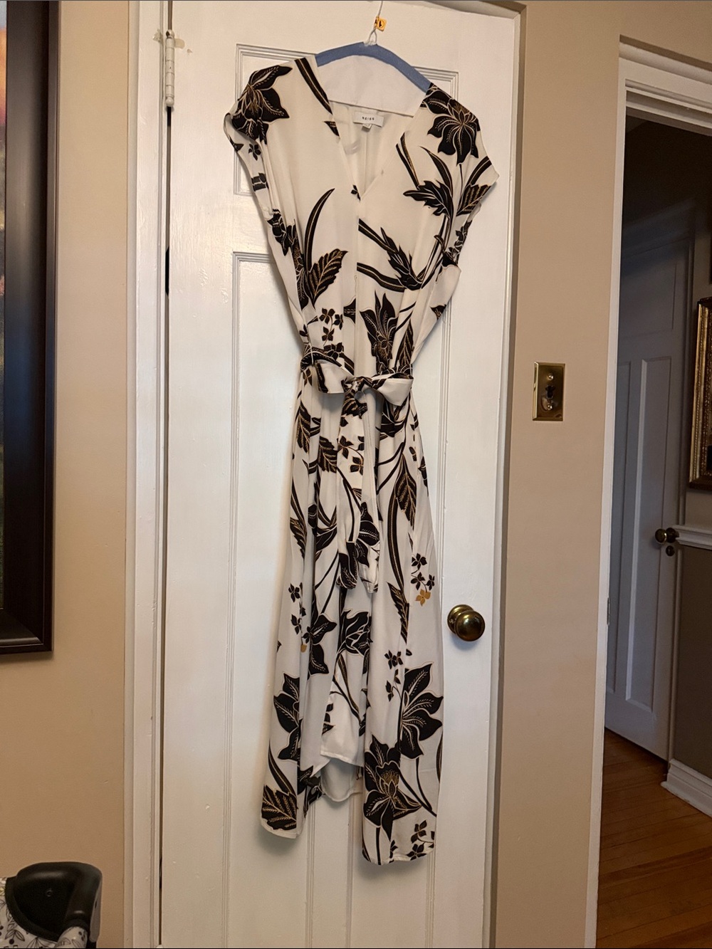Floral Tie-Waist Maxi Dress - Black on Cream